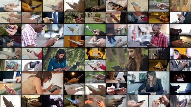 multiscreen of echnology. People using technology devices. Smartphone, Tablet