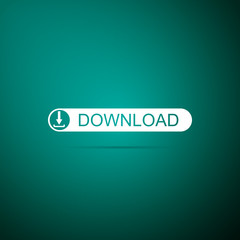 Download button with arrow icon isolated on green background. Upload button. Load symbol. Flat design. Vector Illustration