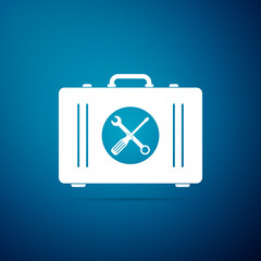 Toolbox icon isolated on blue background. Flat design. Vector Illustration