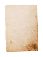 Old book page yellowed with time, isolated on white background. Blank sheet for notes