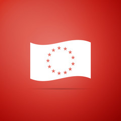 Flag of European Union icon isolated on red background. EU circle symbol. Waving EU flag. Flat design. Vector Illustration