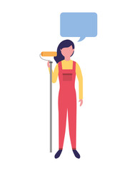 repair woman with roller paint speech bubble