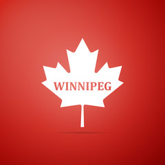 Canadian maple leaf with city name Winnipeg icon isolated on red background. Flat design. Vector Illustration