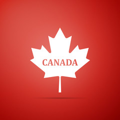Canadian maple leaf with city name Canada icon isolated on red background. Flat design. Vector Illustration
