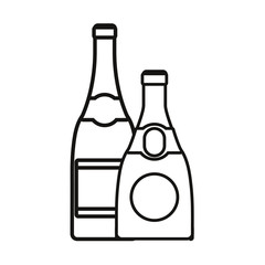 champagne bottles beverage on white background outline