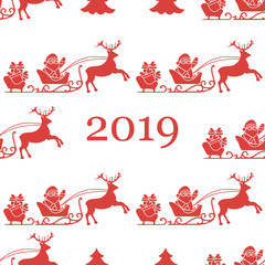 Christmas and Happy New Year 2019 seamless pattern