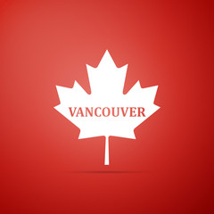 Canadian maple leaf with city name Vancouver icon isolated on red background. Flat design. Vector Illustration