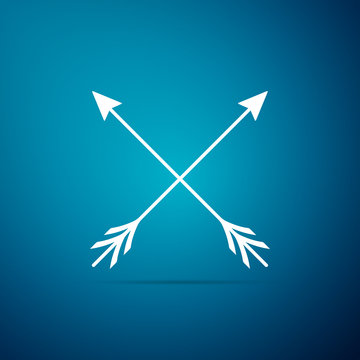Crossed arrows icon isolated on blue background. Flat design. Vector Illustration