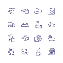 Delivery line icon set. Courier, ship, truck. Shipment concept. Can be used for topics like cargo, mailing, postal service