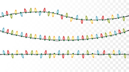 Christmas fairy light lines isolated on a transparent background.