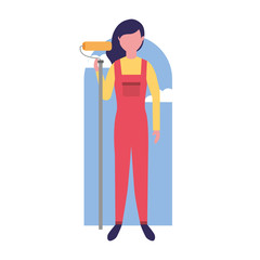 repair woman construction roller painting