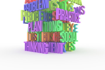 Thinking, Problem, Plan, business conceptual colorful 3D rendered words. Backdrop, text, rendering & graphic.