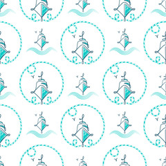 Fototapeta na wymiar Seamless pattern from sailing elements. Vector Pattern, abstract background, wallpaper. Nautical collection, marine travel icons.