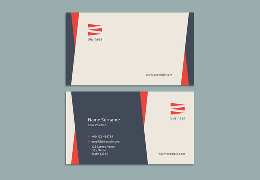 Business Card Layout with Red and Blue Elements