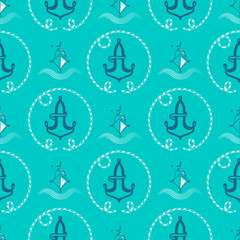 Seamless pattern from sailing elements. Vector Pattern, abstract background, wallpaper. Nautical collection, marine travel icons.