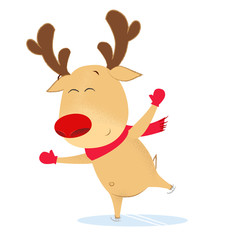 Cute cartoon deer going ice skating. Hobby, leisure, excited. Winter activity concept. Can be used for greeting cards, posters, leaflets and brochure