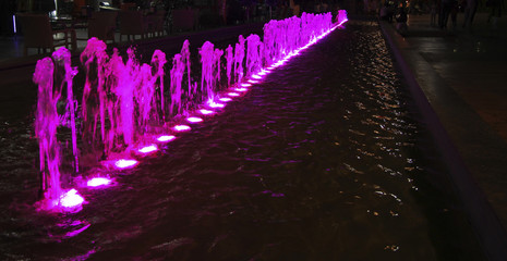 Night lighted fountain in Antalya center, Turkey