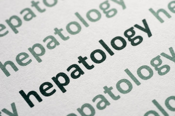 word hepatology printed on paper macro