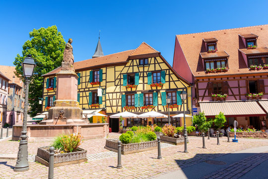 beautiful architecture in Ribeauvillé town, Alsace, France