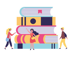 young people with stack books study