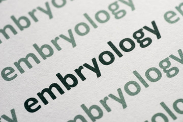 word embryology  printed on paper macro