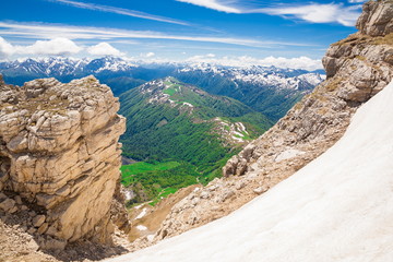 Mountain summer. Sunny day. Rocky route