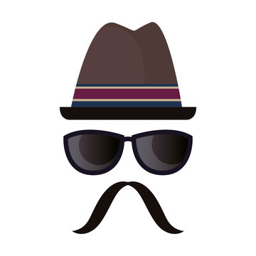 hipster hat glasses and moustache