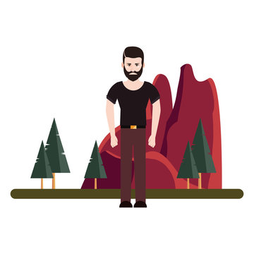 hipster man standing in the landscape
