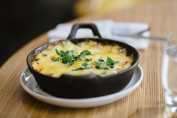 Creamy lasagna in a dish