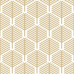 Behang Geometrische bladerprint Abstract geometrisch bladpatroon met lijnen - Goud en wit ontwerp - Naadloze vectorachtergrond