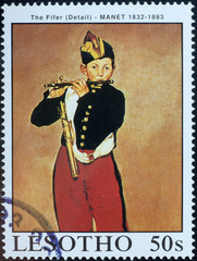 Painting The Fifer by Manet on postage stamp