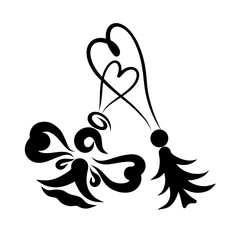 Two toys with loops in the shape of hearts,   angel and christmas tree