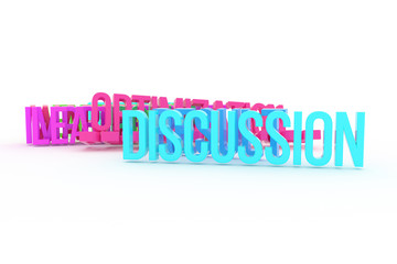 Discussion, business conceptual colorful 3D rendered words. Background, text, web & artwork.