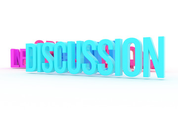 Discussion, business conceptual colorful 3D rendered words. Cgi, title, digital & typography.