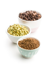 The instant coffee and coffee beans.