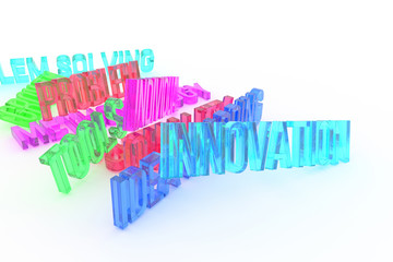 Innovation, business conceptual colorful 3D rendered words. Cgi, text, title & digital.
