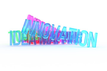 Innovation, business conceptual colorful 3D rendered words. Positive, backdrop, digital & rendering.