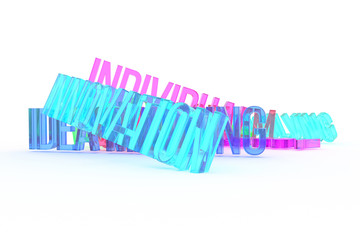 Innovation, business conceptual colorful 3D rendered words. Digital, web, graphic & abstract.