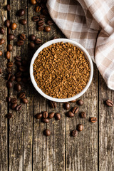 The instant coffee and coffee beans.
