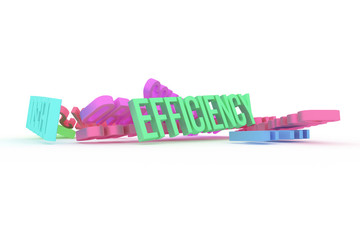 Efficiency, business conceptual colorful 3D rendered words. Alphabet, title, cgi & creativity.