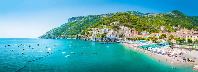 Badkamer foto achterwand Positano strand, Amalfi kust, Italië Stad Amalfi, Amalfikust, Campania, Italië