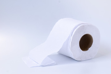 Roll of toilet paper on white background.