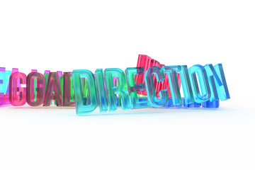 Direction, business conceptual colorful 3D rendered words. Alphabet, web, caption & graphic.