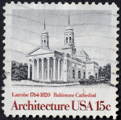 Baltimore cathedral on american postage stamp
