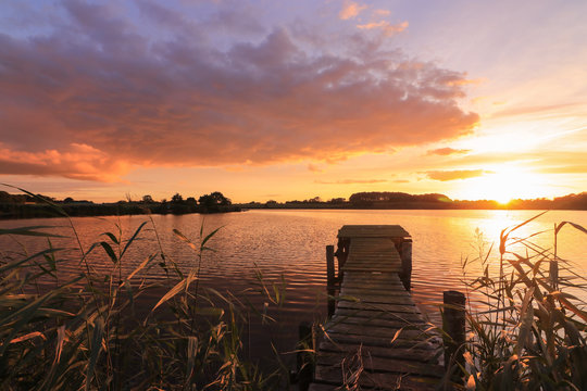 scenic sunset on the lake