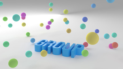 Group, business conceptual colorful 3D rendered words. Message, text, title & web.