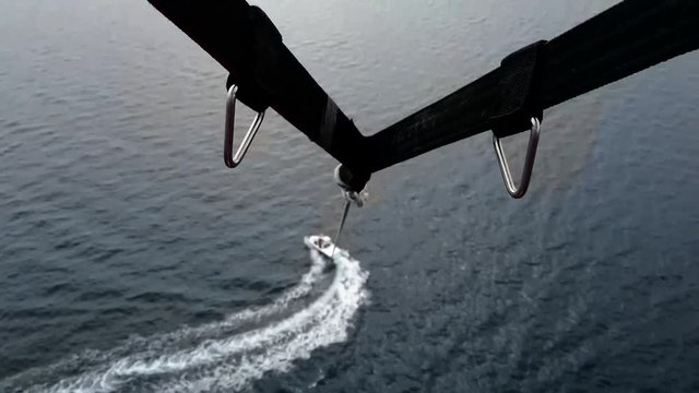 POV from parasail of boat as it makes a circular turn. . Shot in Bahamas