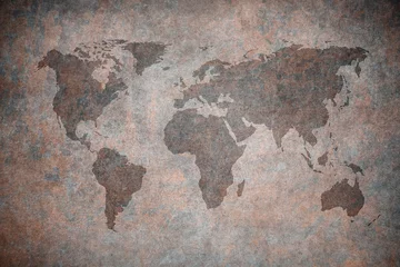 Fototapete Alte schmutzige strukturierte Wand Grunge-Karte der Welt