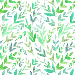 Fototapeta na wymiar pattern of green leaves watercolor,leaves set