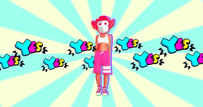 Motion design. Dancing Monkey. Text: Yes. Party vibes